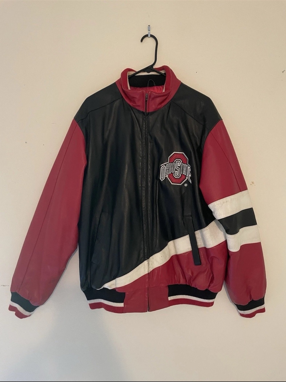 Ohio State Red & Black Varsity Leather Jacket Y2K Vintage football men’s medium